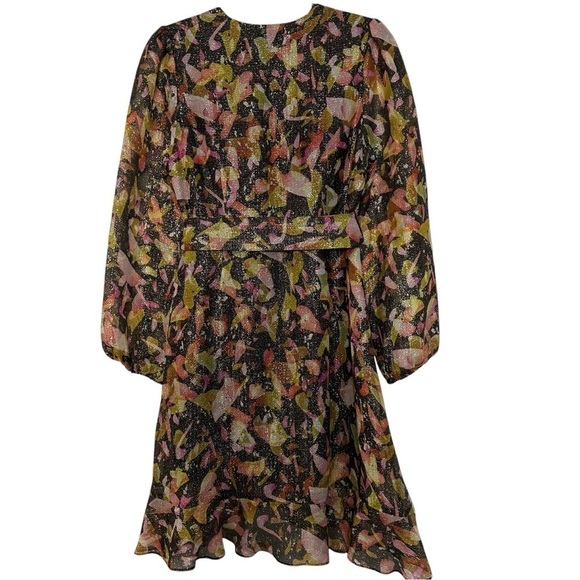 NWT Marie Oliver Metallic Black Fruity Print Wiley Mini Faux Wrap Dress - Picture 3 of 12
